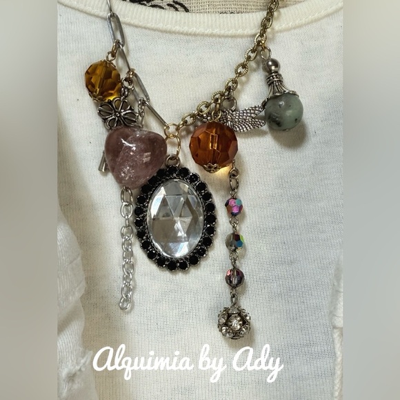 Chunky necklace multi charms ametrine sesame jasper maximalism - Picture 5 of 5